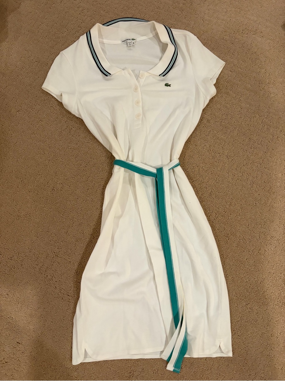Lacoste White Polo Mini Dress with Teal Trim Belt